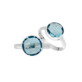 Handmade sterling silver round bezel double stone ring with Blue Topaz Quartz